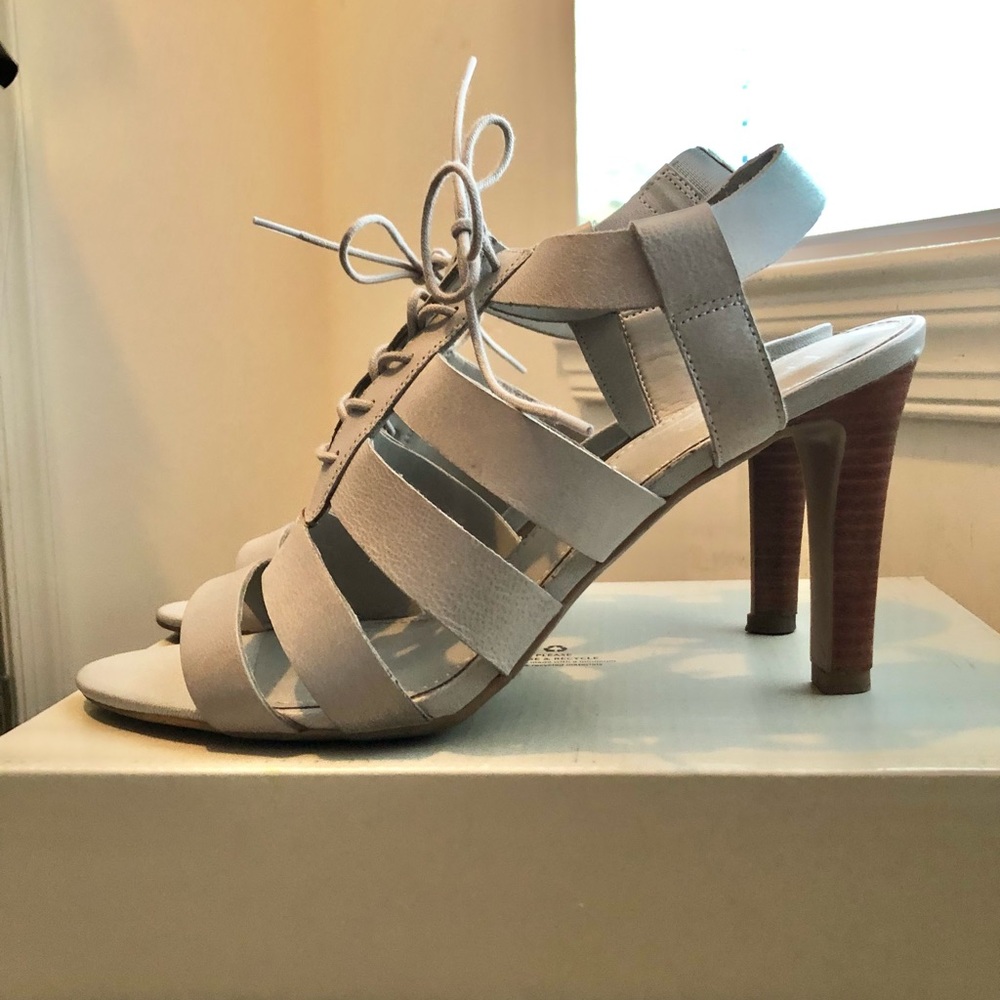Gray high heel sandals